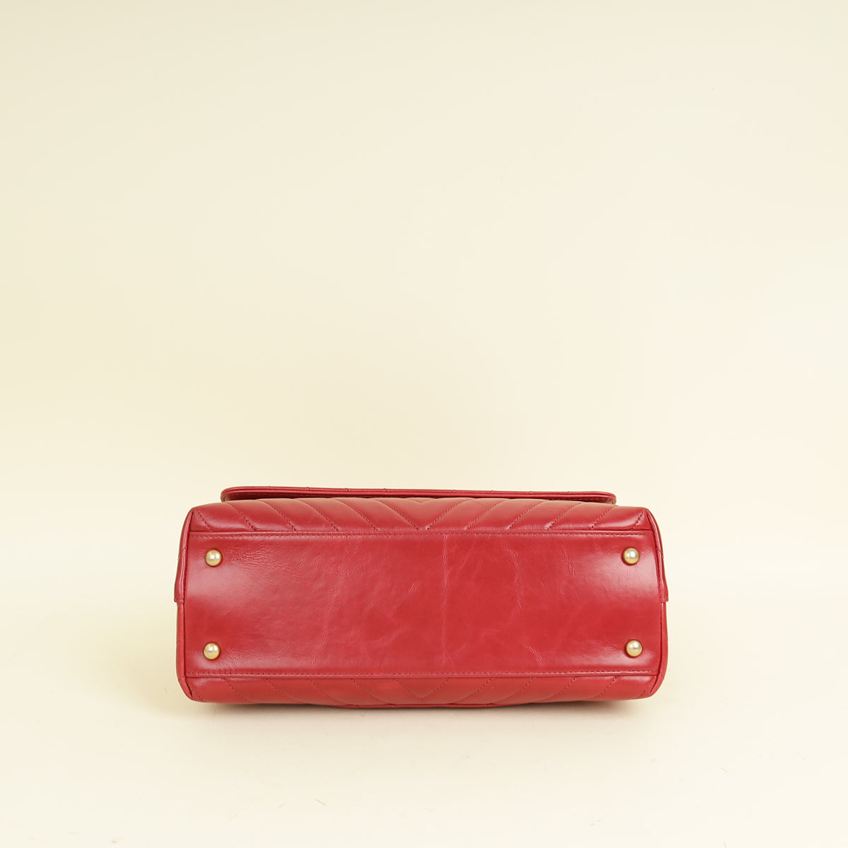 Chanel Red CC Coco Handle Chevron Flap Bag