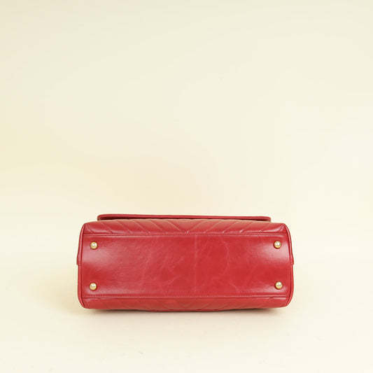 Chanel Red CC Coco Handle Chevron Flap Bag