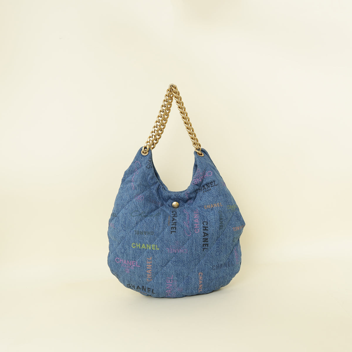 Chanel Blue Printed Denim Mood Maxi Hobo Bag