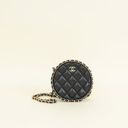 Chanel Black CC Chain Around Round Clutch Bag
