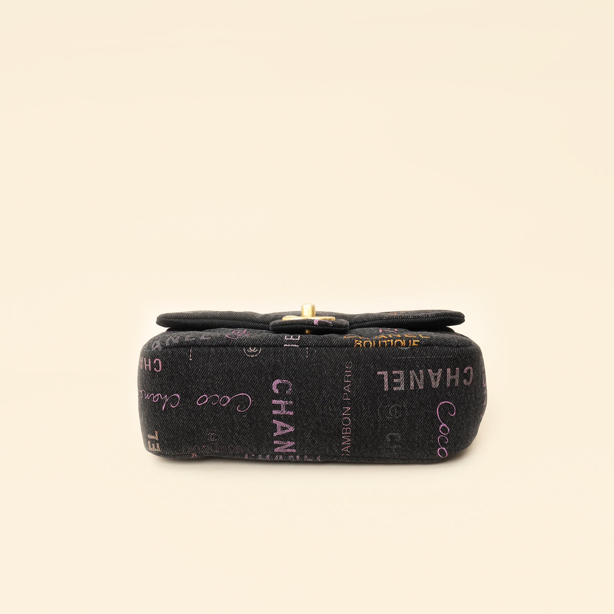 Chanel Black Multicolor CC Denim Logo Print Flap Bag