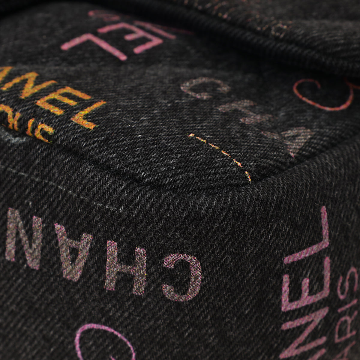 Chanel Black Multicolor CC Denim Logo Print Flap Bag
