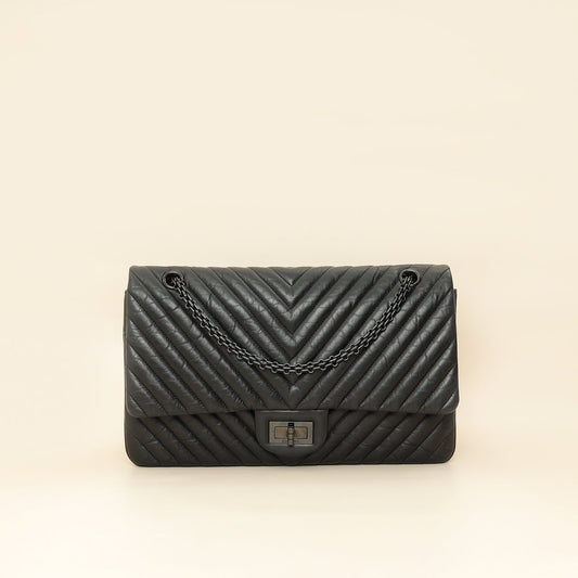 Chanel Black 2.55 Reissue Chevron Double Flap 227 Bag