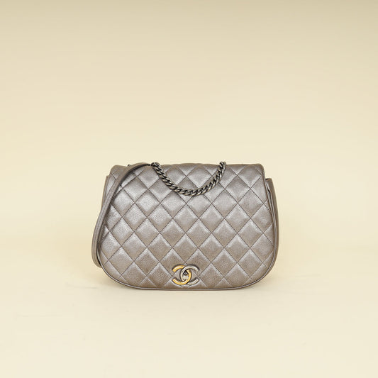 Chanel Metallic Grey CC Casual Pocket Messenger Flap Bag