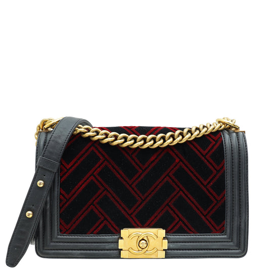 Chanel Bicolor Le Boy Medium Velvet Flap Bag