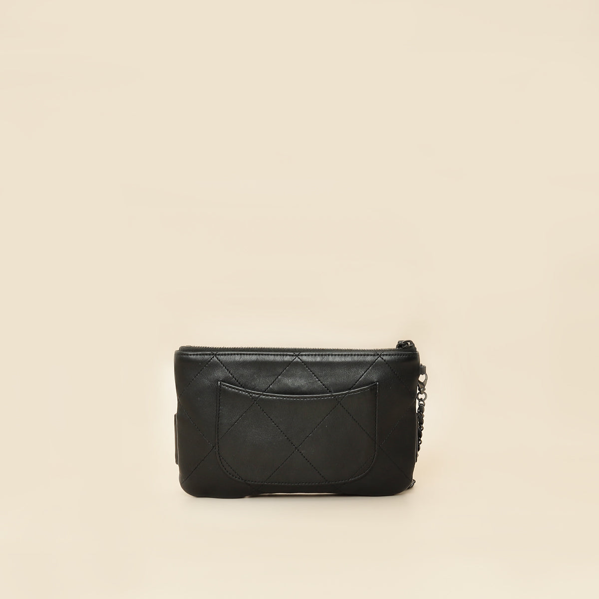 Chanel Black Logo Quilted Cosmetic Case With Chain Wrist