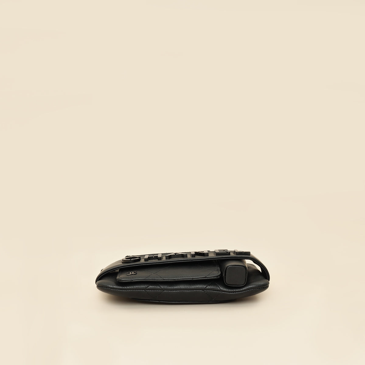 Chanel Black Logo Quilted Cosmetic Case With Chain Wrist