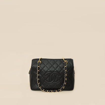 Chanel Black Zip Petite Shopping Tote (PST) Bag