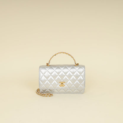 Chanel Silver CC Top Handle Wallet On Chain