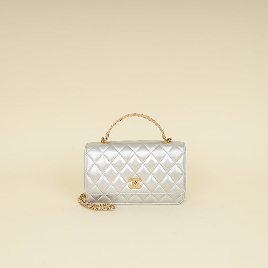Chanel Silver CC Top Handle Wallet On Chain