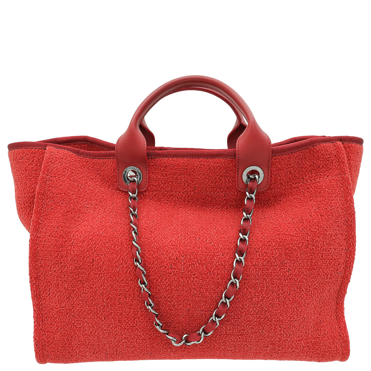 Chanel Red Deauville Tote Lurex Boucle Medium Bag