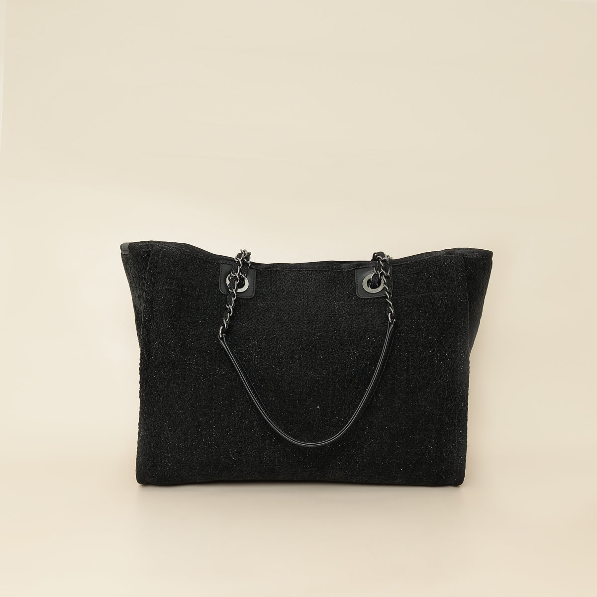 Chanel Black CC Deauville Tote Lurex Boucle Medium Bag