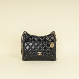Chanel Black CC Wavy Charm Shiny Crumpled Hobo Bag