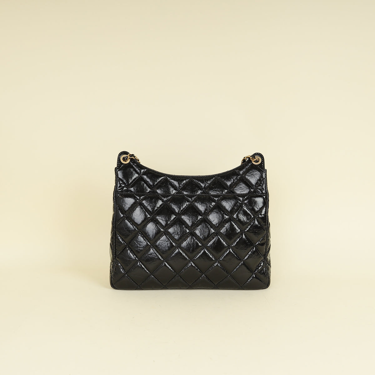 Chanel Black CC Wavy Charm Shiny Crumpled Hobo Bag