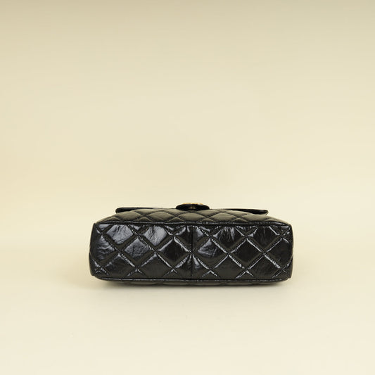 Chanel Black CC Wavy Charm Shiny Crumpled Hobo Bag