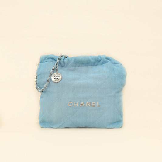 Chanel Light Blue Quilted Washed Denim Chanel 22 Small Bag