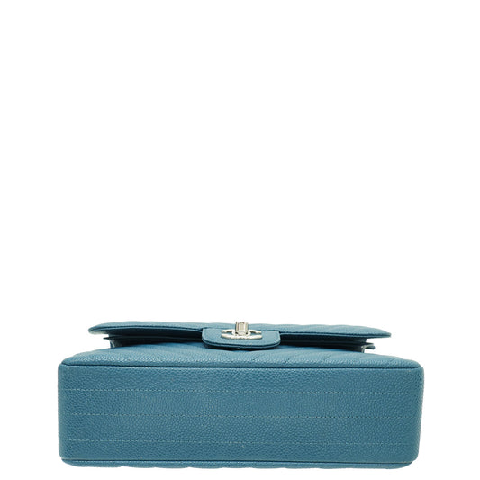 Chanel Teal CC Classic Chevron Double Flap Small Bag