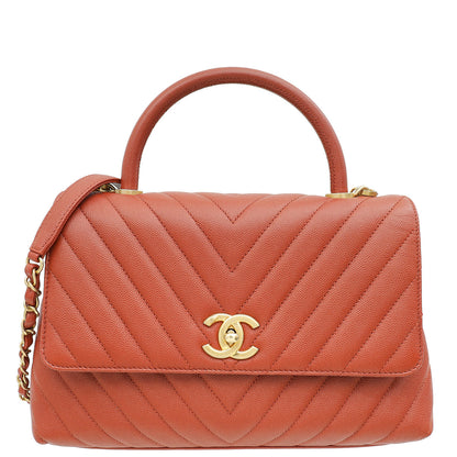 Chanel Rust Orange Chevron Coco Handle Bag
