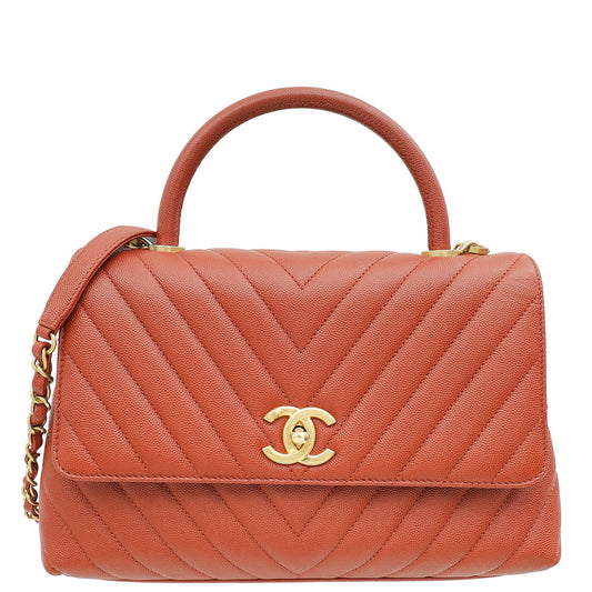 Chanel Rust Orange Chevron Coco Handle Bag