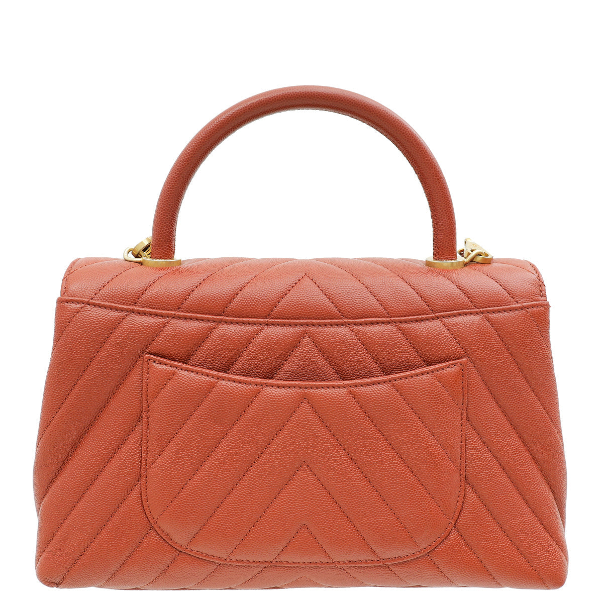 Chanel Rust Orange Chevron Coco Handle Bag