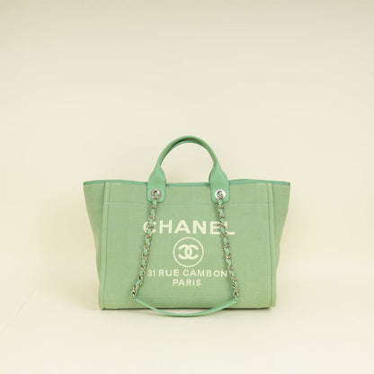 Chanel Green CC Deauville Mix Fabric Medium Tote Bag