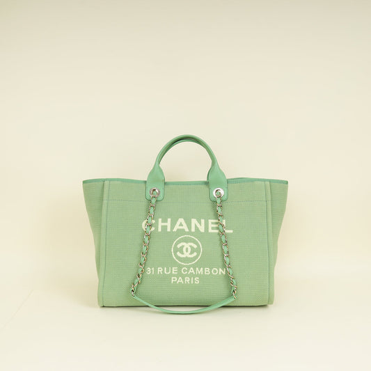 Chanel Green CC Deauville Mix Fabric Medium Tote Bag