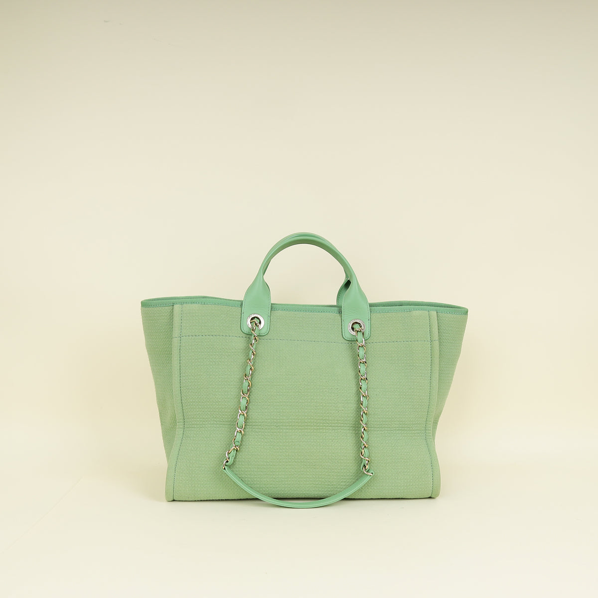 Chanel Green CC Deauville Mix Fabric Medium Tote Bag