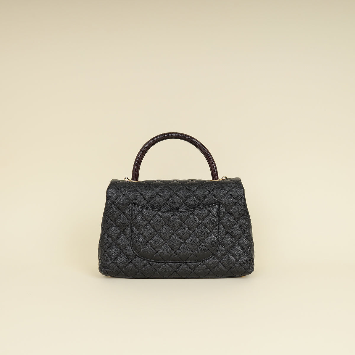 Chanel Black CC Coco Handle Caviar Bag with Lizard Handle