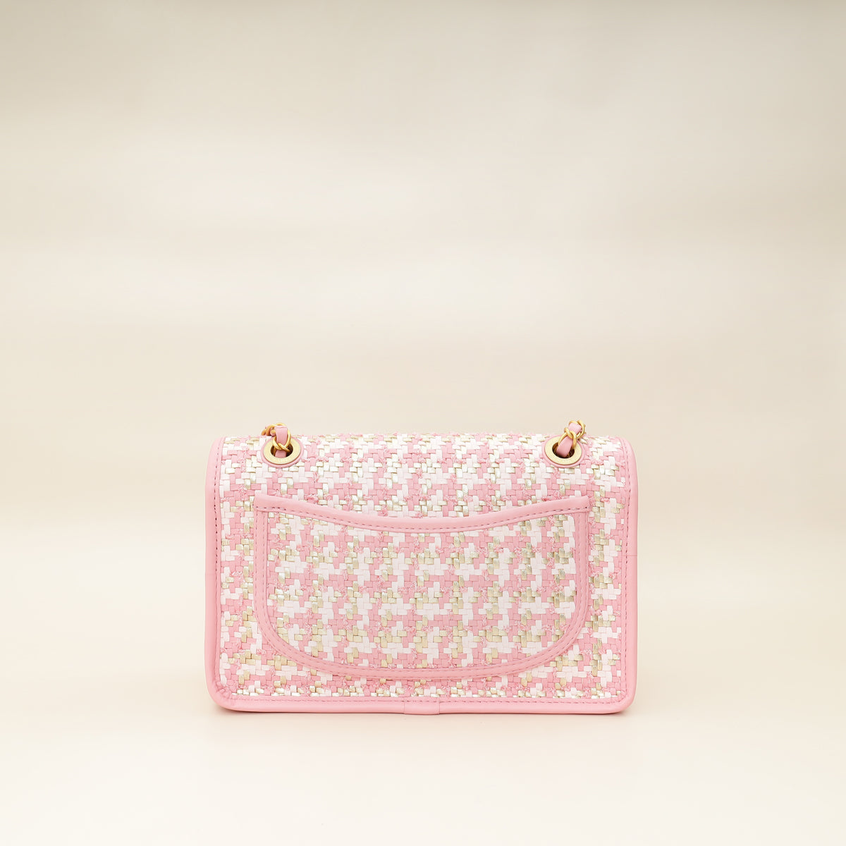 Chanel Metallic Pink CC Viscose Woven Flap Bag