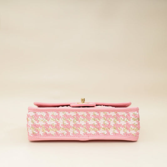 Chanel Metallic Pink CC Viscose Woven Flap Bag