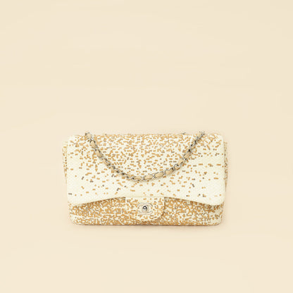 Chanel Bicolor Raffia Sequins Single Flap Jumbo Bag