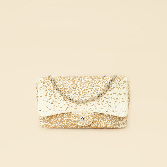Chanel Bicolor Raffia Sequins Single Flap Jumbo Bag
