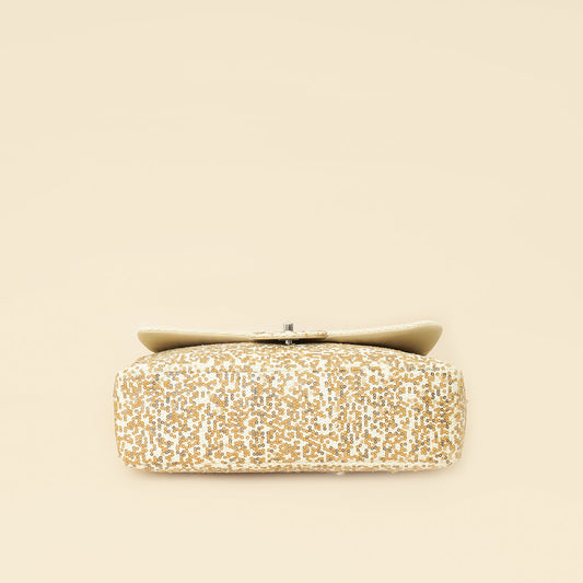 Chanel Bicolor Raffia Sequins Single Flap Jumbo Bag