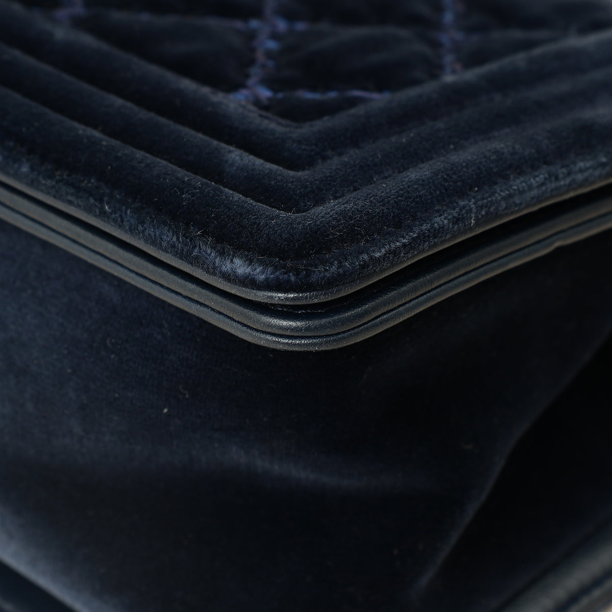 Chanel Navy Blue Velvet Stitched Boy Medium Flap Bag
