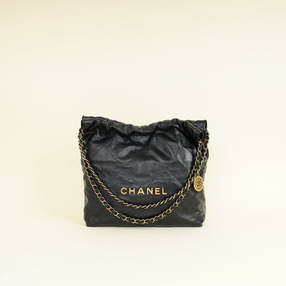 Chanel Black 22 Small Shiny Bag