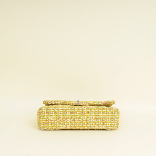Chanel Yellow CC Classic Tweed Double Flap Medium Bag