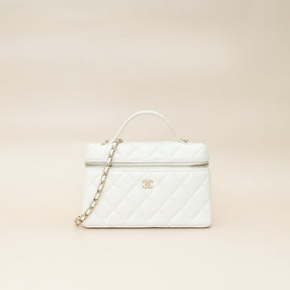 Chanel White CC Quilted Top Handle Slim Vanity With Chain