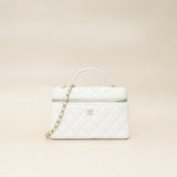 Chanel White CC Quilted Top Handle Slim Vanity With Chain