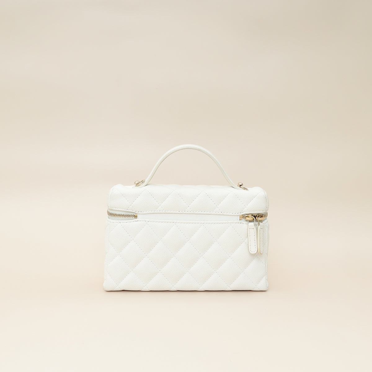 Chanel White CC Quilted Top Handle Slim Vanity With Chain