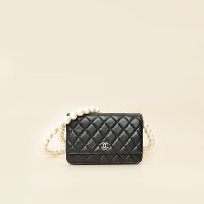 Chanel Black Maxi Pearls Wallet on Chain