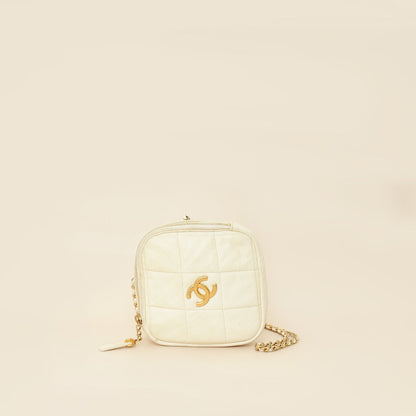 Chanel White CC Diamond Clutch W/ Chain