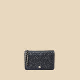 Chanel Navy Blue CC Camellia Flower Embossed Wallet On Chain