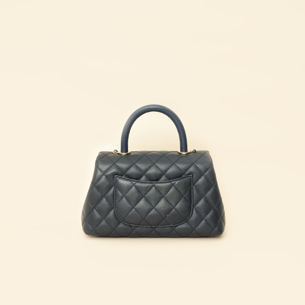 Chanel Navy Lizard Embossed Coco Handle Small Bag
