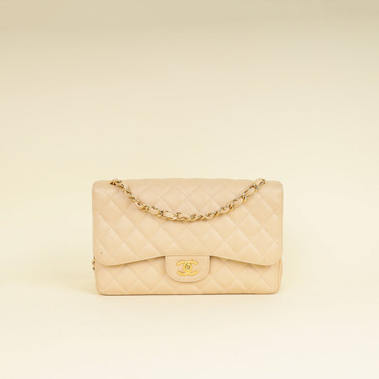 Chanel Beige Classic Double Flap Jumbo Bag