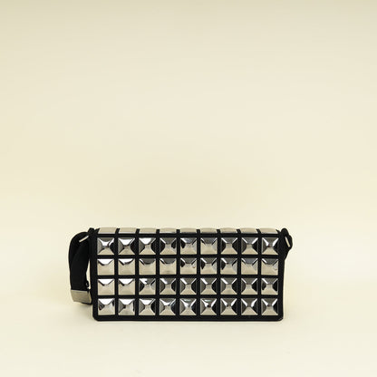 Chanel Black CC Chocolate Bar Cotton Studded Jersey Shoulder Bag