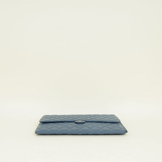 Chanel Grey Blue CC Flap Zip Clutch