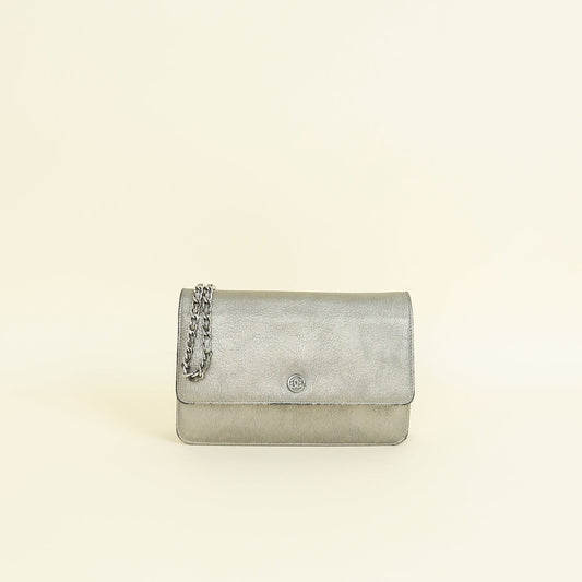 Chanel Metallic Gray Coco Mark Wallet on Chain