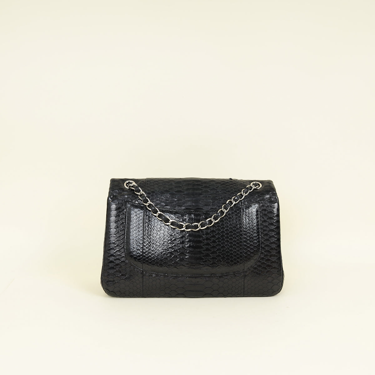 Chanel Black CC Classic Python Double Flap Jumbo Bag