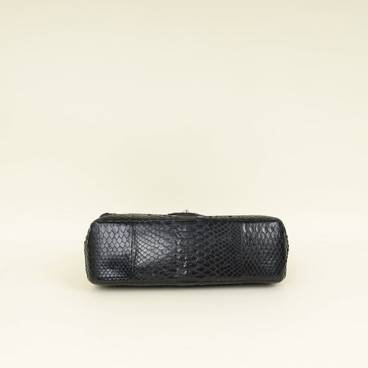 Chanel Black CC Classic Python Double Flap Jumbo Bag