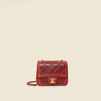 Chanel Red CC Whipstitch Mini Square Flap Bag